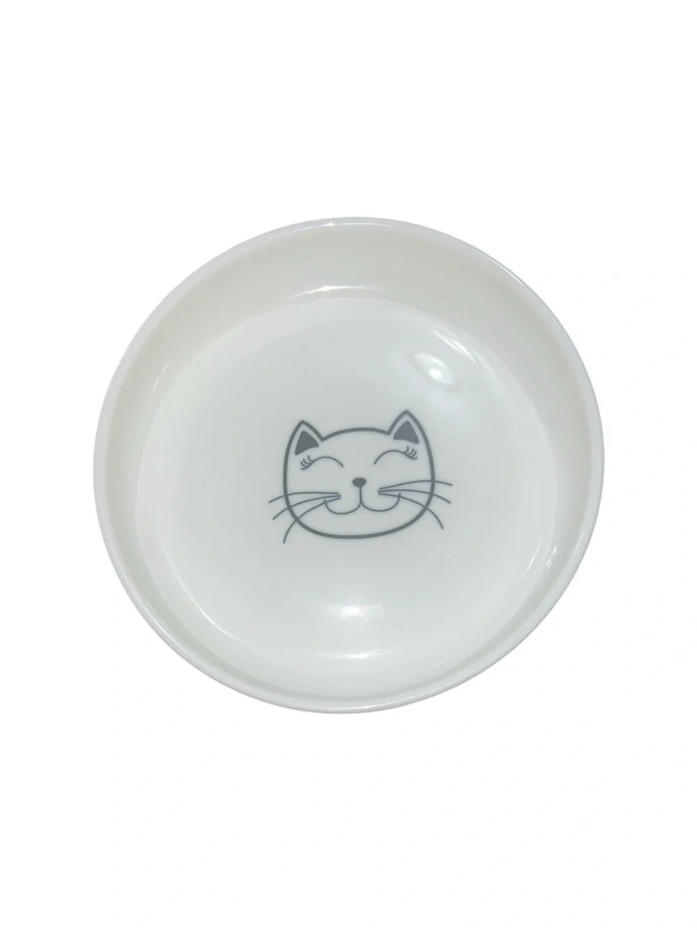 Ceramic Cat Bowl Shallow Food Dish Whisker Friendly White With Smiling Cat Face